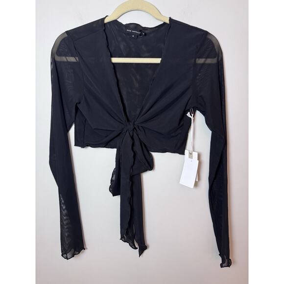 Good American Sheer Black Tie-Front Cover Up Top Small $149 - Picture 2 of 10